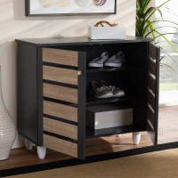 Baxton Studio SC865512M-Sonama Oak/Dark Grey-Shoe Cabinet Gisela Modern and Contemporary Two-Tone Oak and Dark Gray 2-Door Shoe Storage Cabinet